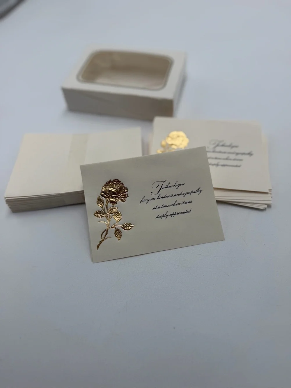 Vintage Sympathy Thank You Cards Gold Foil Rose Floral Envelopes Lot of 24